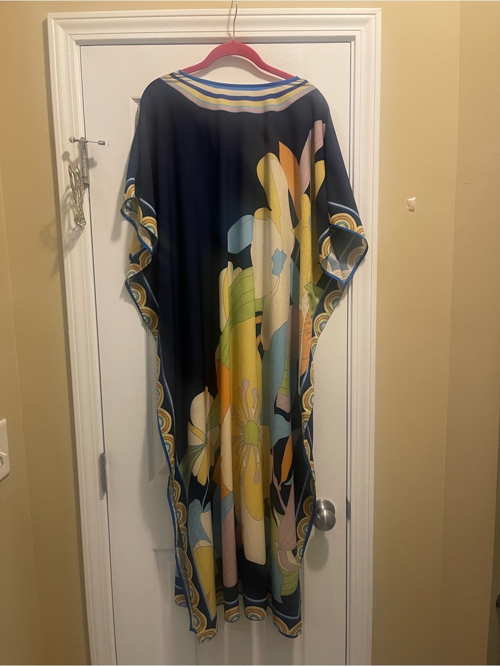 Colorful Floral Kaftan Tunic - Navy, Yellow, Green - Picture 16 of 16